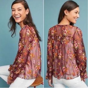 Anthropologie Feather Bone Maroon Lace Blouse
